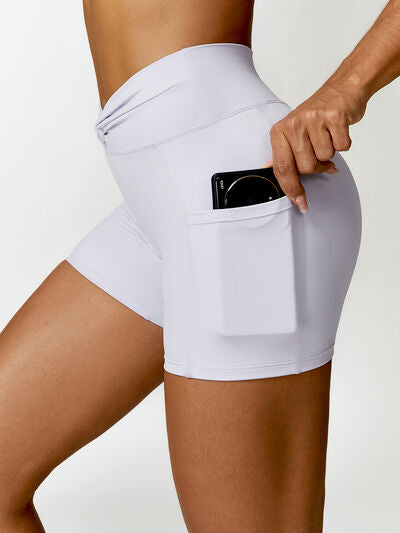Twisted High Waist Active Shorts with Pockets - Envie Attire