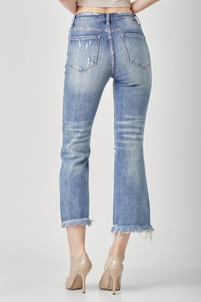 RISEN High Waist Distressed Cropped Bootcut Jeans - Envie Attire