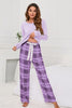 Round Neck Long Sleeve Top and Bow Plaid Pants Lounge Set - Envie Attire
