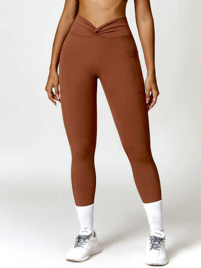 Twisted High Waist Active Pants with Pockets - Envie Attire