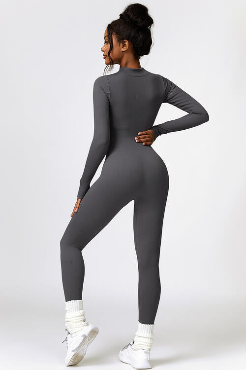Half Zip Long Sleeve Active Jumpsuit - Envie Attire