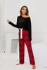 Round Neck Long Sleeve Top and Bow Plaid Pants Lounge Set - Envie Attire
